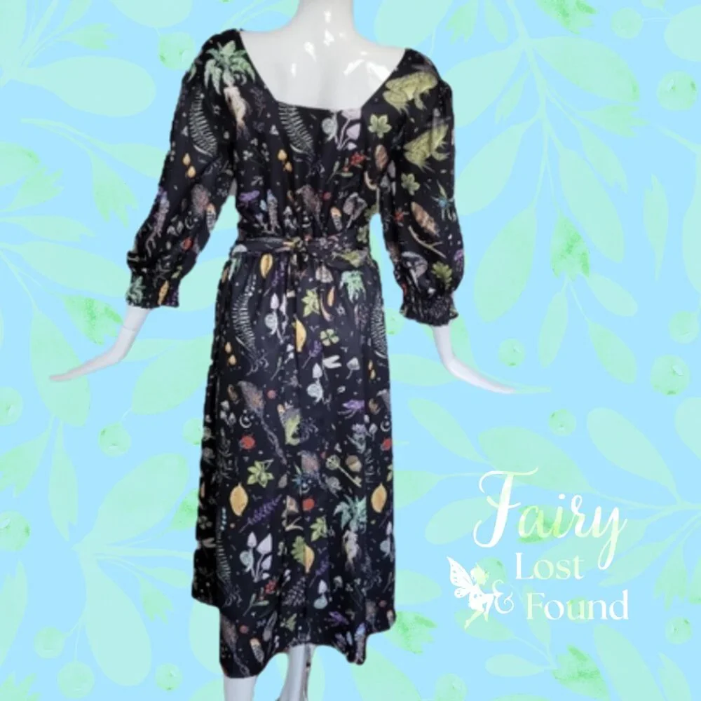 🍄50% CORAMOON Black Midi Dress Sz M Witch Print - Picture 5 of 8